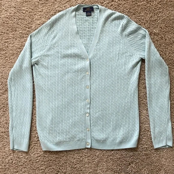 Brooks Bothers silk & cashmere sweater & cardigan set, light aqua - Picture 4 of 9